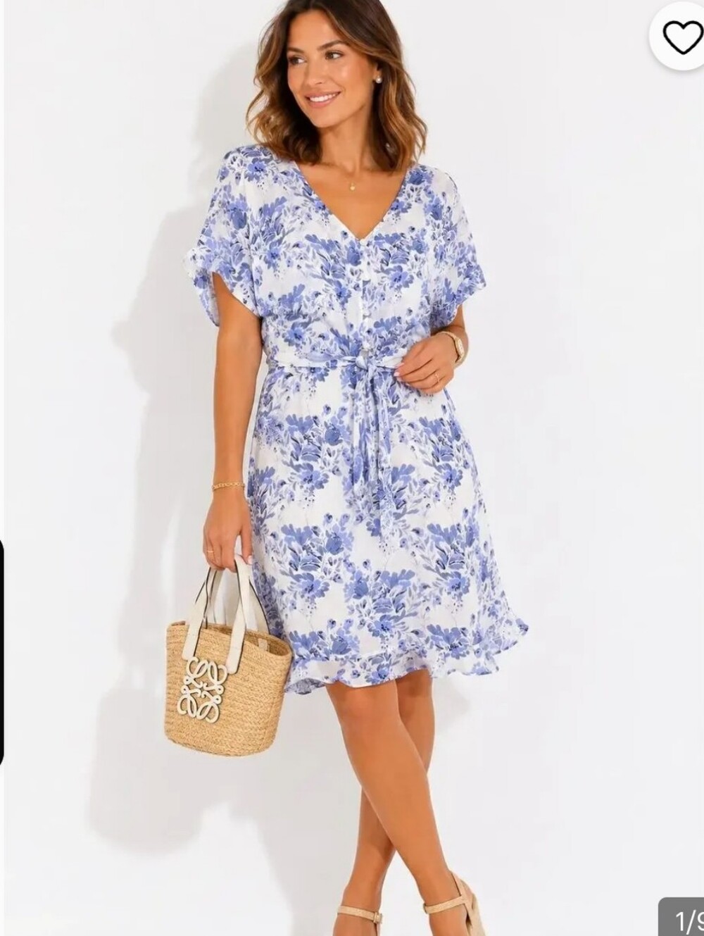 Anthropologie Cloth & Stone White and Blue Floral Mini Dress